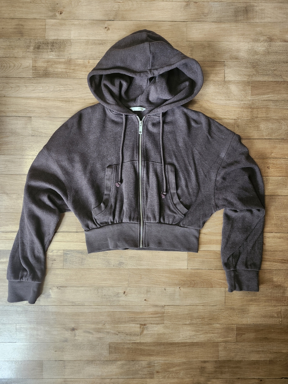 Zara Chocolate Brown Cropped Zip Hoodie